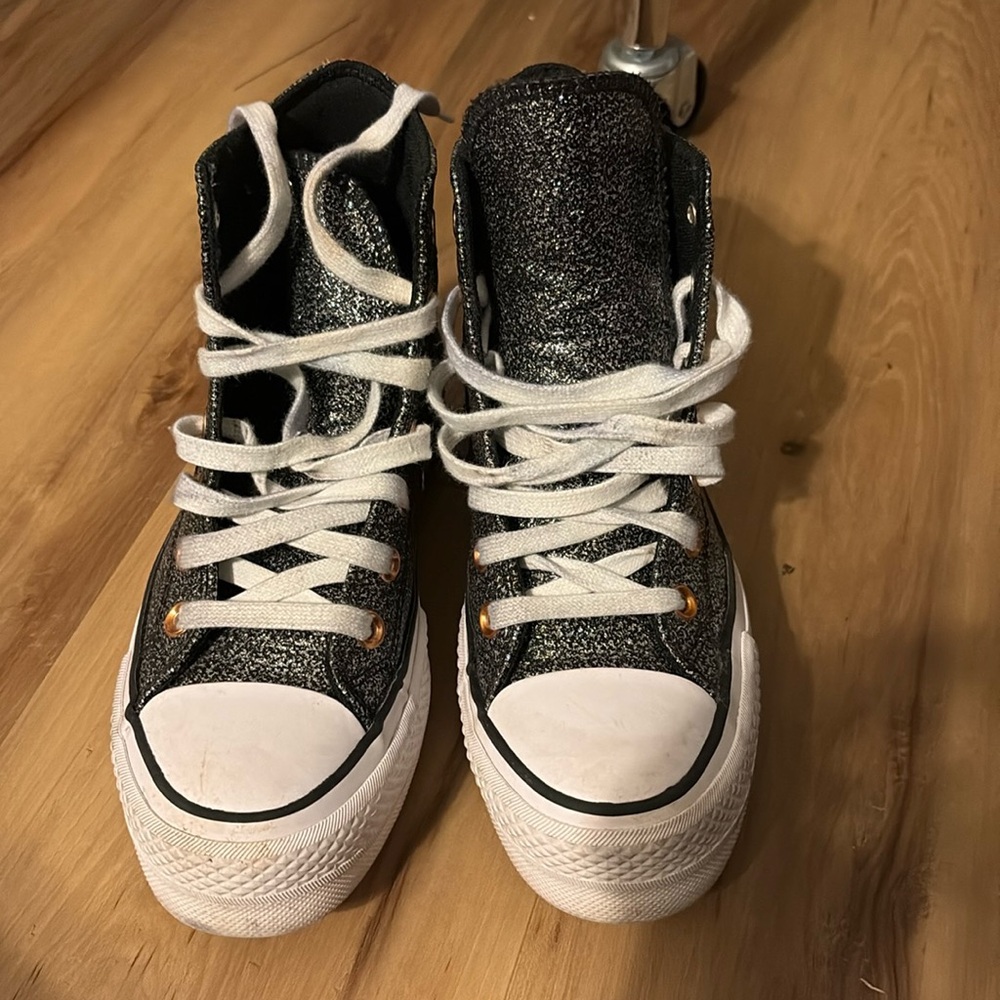 Black silver sparkly platform converse size 6